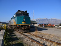 <b> Standby power </b> <br> 
VIA 6458 is coupled to the consist of VIA 005 The Skeena on the shed track in Jasper yard September 16, 2025. <br>
This unit will be brought out and become the lead unit on tomorrows VIA 001 The Canadian when it makes its scheduled stop. <br>
There were a lot of switching moves to position The Skeena and this single VIA unit into the shed track on this busy afternoon in Jasper. The weather cooperated fully with my photo taking efforts during my two-day layover in town.
