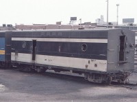 This photo from July of 1982 shows Via Rail 15474, a former CN steam generator car, at the engine terminal near Union Station. When I took the picture, I had no idea what it was.  Fortunately, here 43 years later, the internet helps figure those things out!
