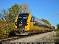 October 20th VIA Train #73 was running almost 2 hours late on it's trip from Toronto to Windsor.  I had heard that the "Lumi" set was on it and I wanted to try to get it with a bit of Fall color, but b/c it was running so late I was already home.  When I saw that it had left Chatham I headed over to the VIA tracks in Belle River and, after waiting for what seems like forever, got this shot of "Lumi" in behind Rona.  Turned out not too bad, but had really hoped for more color in the trees.  Oh well....  Next year.