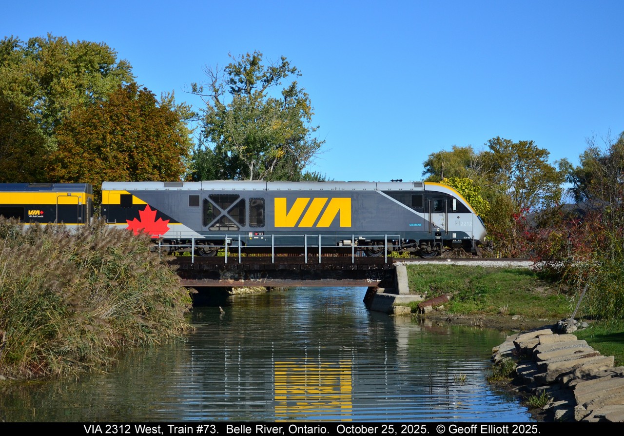 Cheater shot...  VIA Train #71 crosses the bridge east of Duck Creek just outside of Belle River.  #71 is actually being led by cab control car #2312, but the shot of the #2212 loco pushing on the rear made for a much nicer shot, making this a decent 'cheater'.