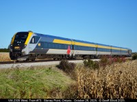 ter shooting H89 with the quartet of GP's, I realized I had enough time to still snag VIA #73 near Stoney Point.  Here cab-car 2305 leads #73 at speed as it is about to cross the Rochester Townline crossing just west of Stoney Point, Ontario on October 26, 2025.