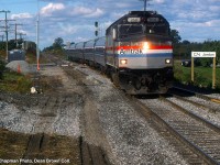 VIA 97 with AMTK F40PH 268 entering onto the south track at Jordan in CTC on the CN Grimsby Sub.