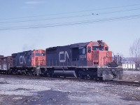 CN train 304 heads east out of Capreol Yard on April 12, 1969. The combination of an SD40 and C424 were fairly common at the time. The train was most likely running as regular timetable train 892. I loved working the Alderdale Sub where it was common to have "right over" orders and "make your own meet" situations.