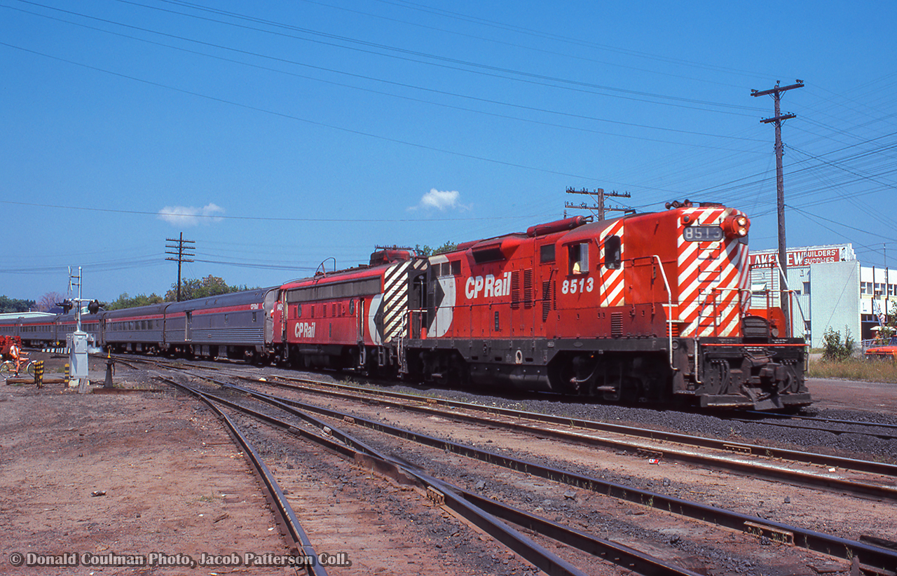 The Montreal section of the Canadian is eastbound into North Bay on a warm summer day.

Donald Coulman Photo, Jacob Patterson Collection Slide.