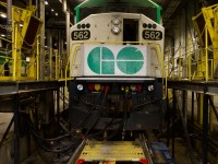 As part of the Real Rails Convention in Burlington, I along with 38 other railfans got a tour of GO Transit's Willowbrook Yard. Thanks to the convention organizers for putting this together and to GO Transit for showing us around.
<br> Here an employee is seen under F59PH GOT 562.