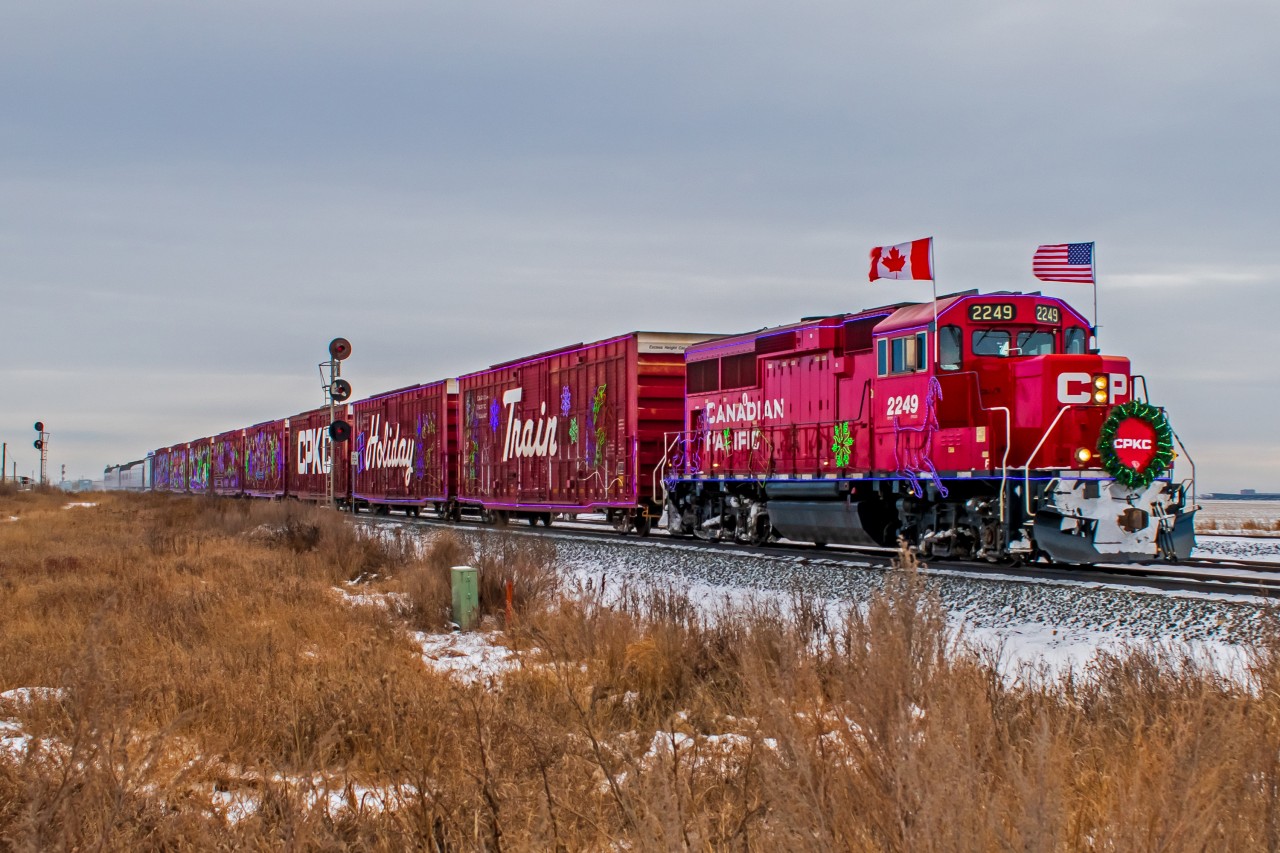 The CPKC Holiday Train leaving Winnipeg in the mid afternoon. Heading to Portage La Prairie for their next quick stop.