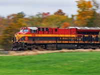One of the 25 ET44s on KCS's roster has the hottest train on the London Division on its way to Wolverton to lift new autos. 