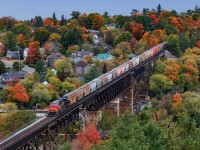 Faking my dream of southbounds running on CP, 731 with 182 potash empties return to Saskatchewan late in the afternoon as the colours in Parry Sound approach their peak. Thanks for the DPU being nose out. 