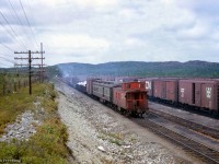 Tri-weekly mixed train M217 departs Capreol for Foleyet behind RS18 3739. Running west on Monday, Wednesday, and Fridays, the train will return east as M218 on Tuesday, Thursday, and Saturdays.

<br><br><a href=https://www.railpictures.ca/?attachment_id=54250>M217 approaching</a>
<br><a href=https://www.railpictures.ca/?attachment_id=56608>At the station</a>

<br><br><i>Scan and editing by Jacob Patterson.</i>