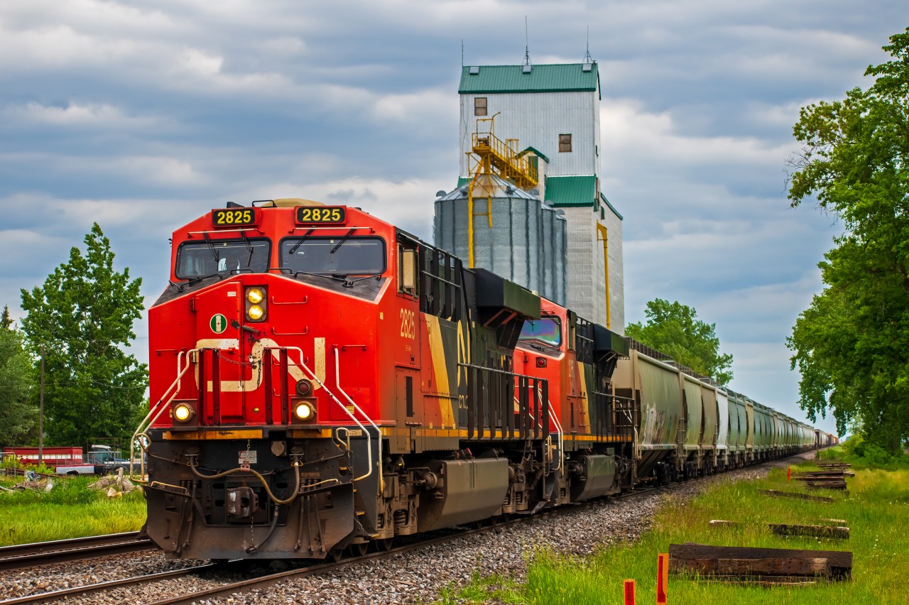 CN 2825 leading the way West through Oakville Manitoba.