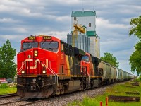 CN 2825 leading the way West through Oakville Manitoba.