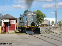 LDSX GP9 4003 is pictured switching the large HOPA Bioveld facility in Thorold, Ontario on the Coniagas Spur, which is serviced by GIO Rail. October 2, 2024.