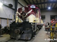 Ontario Southland Railway RS18u 182 sits inside the railway’s shop in Salford, Ontario awaiting its next assignment. 
<br>
According to recent reports, the unit is being acquired by Quebec-based Sartigan Railway and will be departing OSR property before the end of the year. 

