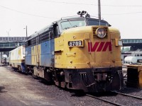 Via Rail "Alco" MLW FP4A 6789 is seen at the Via engine terminal near Toronto Union Station on a summer day in August of 1983. I'm glad that the FP4A was first out instead of the LRC. 