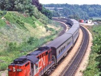 CN 3155 is westbound as it leaves Bayview Junction, Ontario in June 1981.