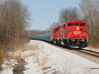 Those of you who know me, know that I have a thing for freshly painted units. These two classic SD40-2s, one a wide-cab model, traversing the Galt and Hamilton Subs on a rail train was more than enough to get me out. Interestingly, 9017 was formerly painted in the BAR scheme. The fresh CP paint on these two units glistens against the last of the thick snow pack from a snowy February. The trailing unit was CP 6011.