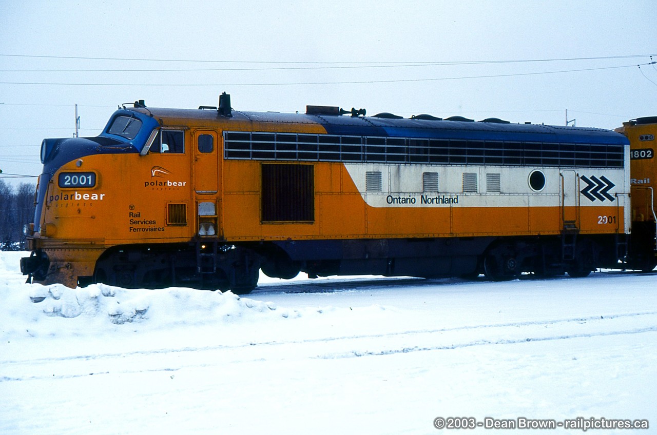 ONT FP7A 2001 with ONT GP38-2 1802 at Cochrane, ON.
