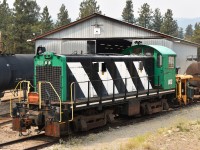 On the property of the KVSR (Kettle Valley Steam Railroad) sits an old ALCO S-6. This unit was formerly employed by the Neptune Bulk Terminals as 803 and began its life way back in 1955 on the Southern Pacific. This model, of which 126 were produced between 1955 and late 1960 were mostly purchased by the SP. Less than 20 units remain, many of which are still active in various locations on the continent. The one here, however, has sat by the engine house for a number of years and is still awaiting eventual restoration.