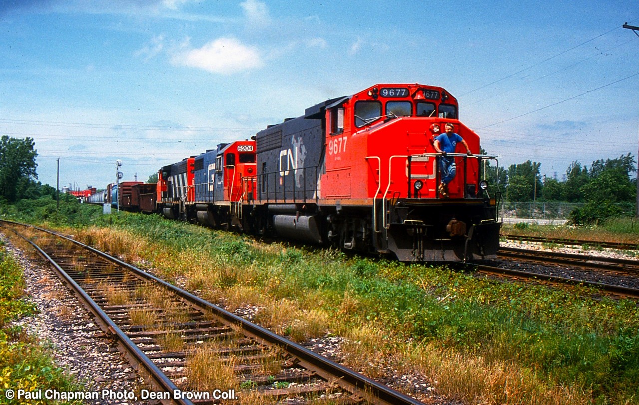 449 with CN GP40-2W 9677, GTW GP38 6204, and CN GP40-2W 9668 seen at Clifton East as they arrived at Niagara Falls Yard.