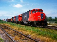 449 with CN GP40-2W 9677, GTW GP38 6204, and CN GP40-2W 9668 seen at Clifton East as they arrived at Niagara Falls Yard.