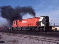 CP 4724 was having a bad day!!! With something stuck open or closed, a couple of runs back and forth on one of the shop tracks at Agincourt Yard, Toronto, Ontario in run 8 with a full set brake, did not solve the problem. The unit was placed in the shop and shut down.
Here is another view of the ailing unit: https://www.railpictures.ca/?attachment_id=37047