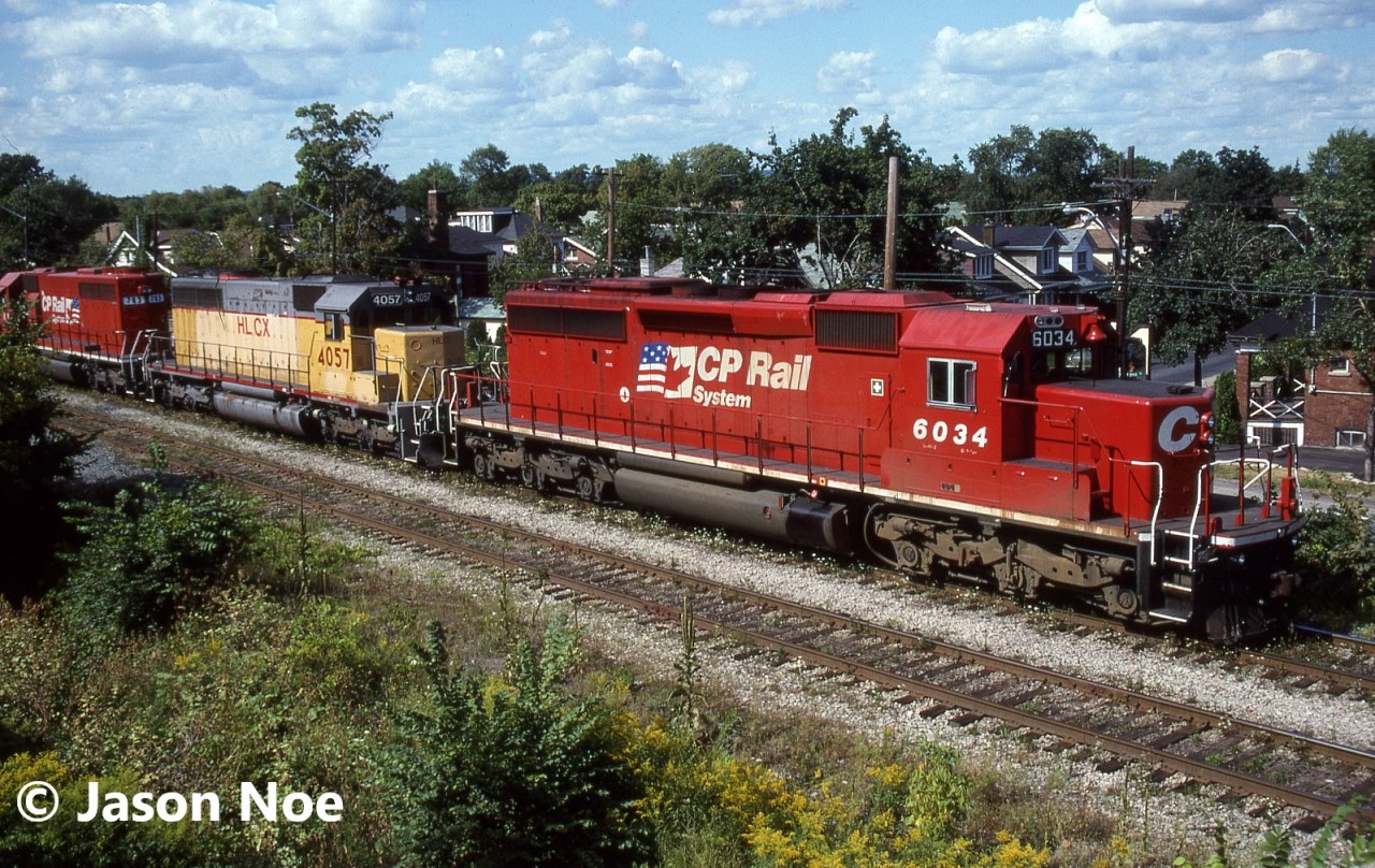 A southbound CP train is paused at Kinnear Yard in Hamilton, Ontario awaiting a crew change. The consist included; SD40-2 6034, HLCX SD40 4057 and CP SD40-2 783. HLCX 4057, is ex-UP 4057, ex-MP 3057 and nee-MP 757.


John Eull also photographed this same train at Burlington in the link below.

http://www.railpictures.ca/?attachment_id=10108