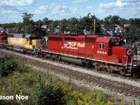 A southbound CP train is paused at Kinnear Yard in Hamilton, Ontario awaiting a crew change. The consist included; SD40-2 6034, HLCX SD40 4057 and CP SD40-2 783. HLCX 4057, is ex-UP 4057, ex-MP 3057 and nee-MP 757.
<br>

John Eull also photographed this same train at Burlington in the link below.

http://www.railpictures.ca/?attachment_id=10108


