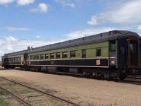 <br>
<br>
Green Gold & Black heavy weights
<br>
<br>
Tracy #1002 is ex CPR 12-1 sleeper Solsgirth ( CC&F 1931)
<br>
<br>
Lone Star #5082 is ex CNR #5082 ( CC&F 1924)
<br>
<br>
At Stettler June 14, 2025 digital by S.Danko
<br>
<br>
Imagine five of these GGB heavy weights powered by Green & Gold GMD - 1's : The CN Guelph Commuter.
<br>
<br>
<br>
