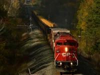 CP 9014 South makes a run at the hill up and out of Spence, with a load of continuous welded rail for unloading in the GTA.