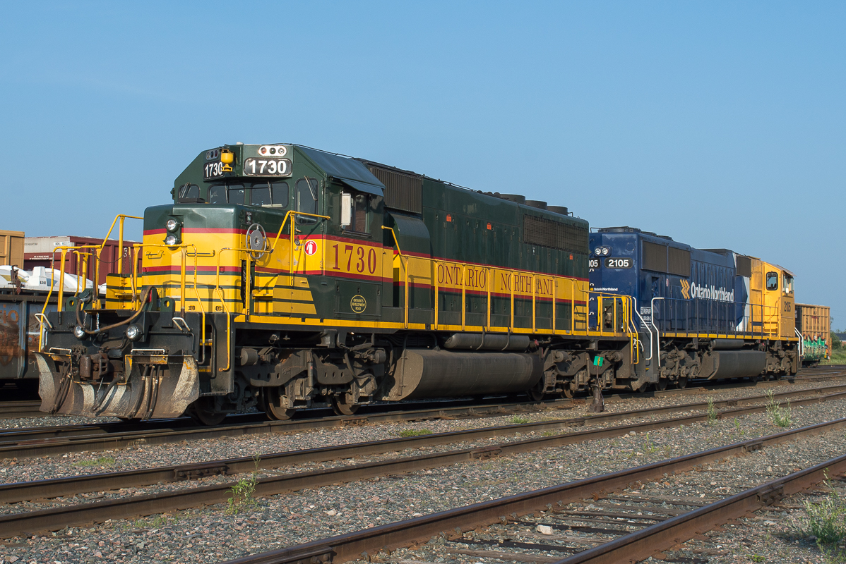 ONT 1730 basks in the late evening light in front of the Englehart Station. It is showing off its "heritage" paint scheme in the attractive paint that it wore when first delivered.
