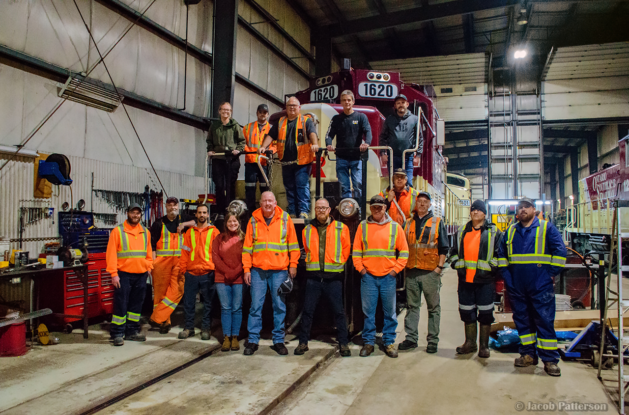 After 44 years of service, Ontario Southland Railway President, Brad Jolliffe - at centre with hat in hand - has retired.  Hiring onto the CPR London Division in April 1981, Brad would move into the shortline world in 1992 with the startup of the Goderich Exeter Railway, later moving to the Waterloo St. Jacob's Railway in 1997, and finally Ontario Southland Railway in 1998.

Taking the reigns of the operation is incoming President David Warne, to the right of Brad, and Vice President Kimberley Wilsie, to the left of Brad.