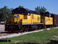 During a summer morning, Essex Terminal Railway GP9 108 is shown switching Ojibway Yard in Windsor, Ontario’s west end. This summer, GP9 108, which was the last unit in the railway’s yellow paint scheme, was sent for work to the Lambton Diesel Specialists (LDS) facility in Sarnia and emerged in a new paint scheme.