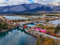 CPKC 2-149-10 enters the Rocky Mountains at Seebe on the Laggan Sub. 