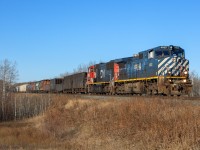 A 40251 24 approaches Lindbrook with the daily Edmonton to Saskatoon freight.  BCOL 4653, CN 5755 - 89 cars 