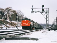 Toronto - Hamilton - London train 77 passes through Bayview Junction.

<br><br><i>Scan and editing by Jacob Patterson.</i>