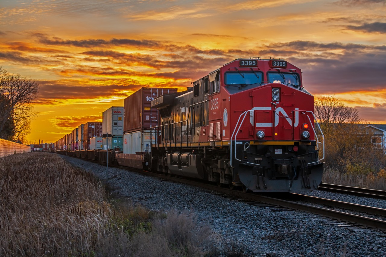 An East bound CN departure as the sun was rising over Winnipeg Manitoba.