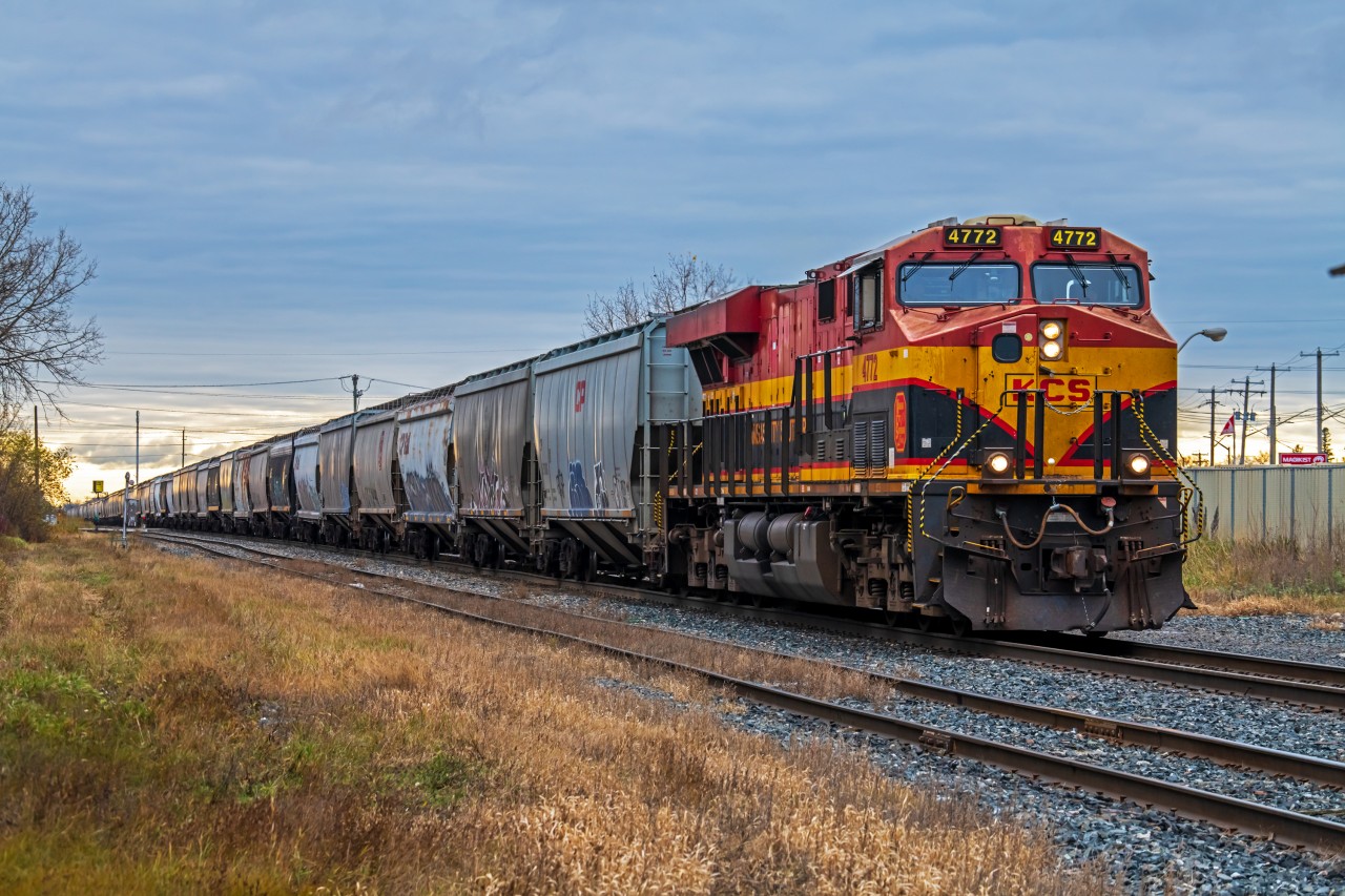 Heading North through the heart of St. Boniface, KCS 4772 leads the way to the CPKC Higgins yard in downtown Winnipeg