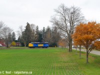 RPDX 6539, owned by the VIA Rail Historical Association, a great group working to preserve VIA's history, is pictured passing the DeBruyen farm in Salford in the late fall last year. This unit is now at TMC in the west end of the facility parked with the rest of the Museum equipment. For those new to the scene, this was former <a href=http://www.railpictures.ca/?attachment_id=20759 target=_blank>OSR 1400 (Gardiner)</a> and <a href=http://www.railpictures.ca/?attachment_id=57269 target=_blank>RLK 1400. (O'Shell)</a>