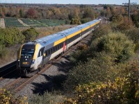 Cab car 2307 leads VIA No. 61 (Montreal-Toronto) at Newtonville Road...while there were some nice fall colours, unfortunately they weren't near the tracks!