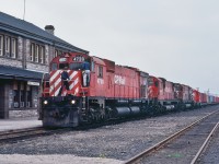 <br>
 <br>
  #481 Crew change
<br>
 <br>
COFC & mixed at CP Rail North Bay, May 21, 1983 Kodachrome by S.Danko
<br>
 <br>
Seventies Super Power :
<br>
 <br>
CP Rail MLW 4730 - 4503  - 4706 
<br>
<br>
and a GP- 9  #8820  in tow...
<br>
<br>
 <br>
More North Bay
 <br>
<br>
    <a href="http://www.railpictures.ca/?attachment_id=  43538">  demonstrators </a>
<br>
 <br>
sdfourty