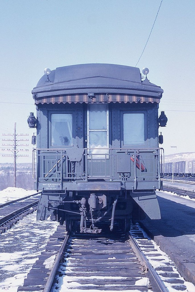 CN Business Car 89 arrived in Capreol that morning and was put away in the storage tracks just west of the station.  The markers and flagging kit were left in place by the inbound crew.