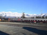 <b> CN TEST </b> <br>
On an absolutely gorgeous late November afternoon, CN's track geometry TEST train is ready to depart the east end of Jasper Yard onto the Edson Sub. right behind VIA 002 The Canadian. <br>
The trailing car in the consist CN 1057 TEST 'Daphne' has enjoyed a good long life at CN. Prior to being converted to a TEST car, it was ex-CN 96 Louis Jolliet, exx-CN 99, nee-CN 21, a Class PV-79-D, 79' 0" Business Car, NSC built in 1959.