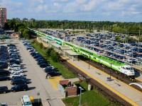 Train 1012 behind GO 682 rumbles into Oakville station.