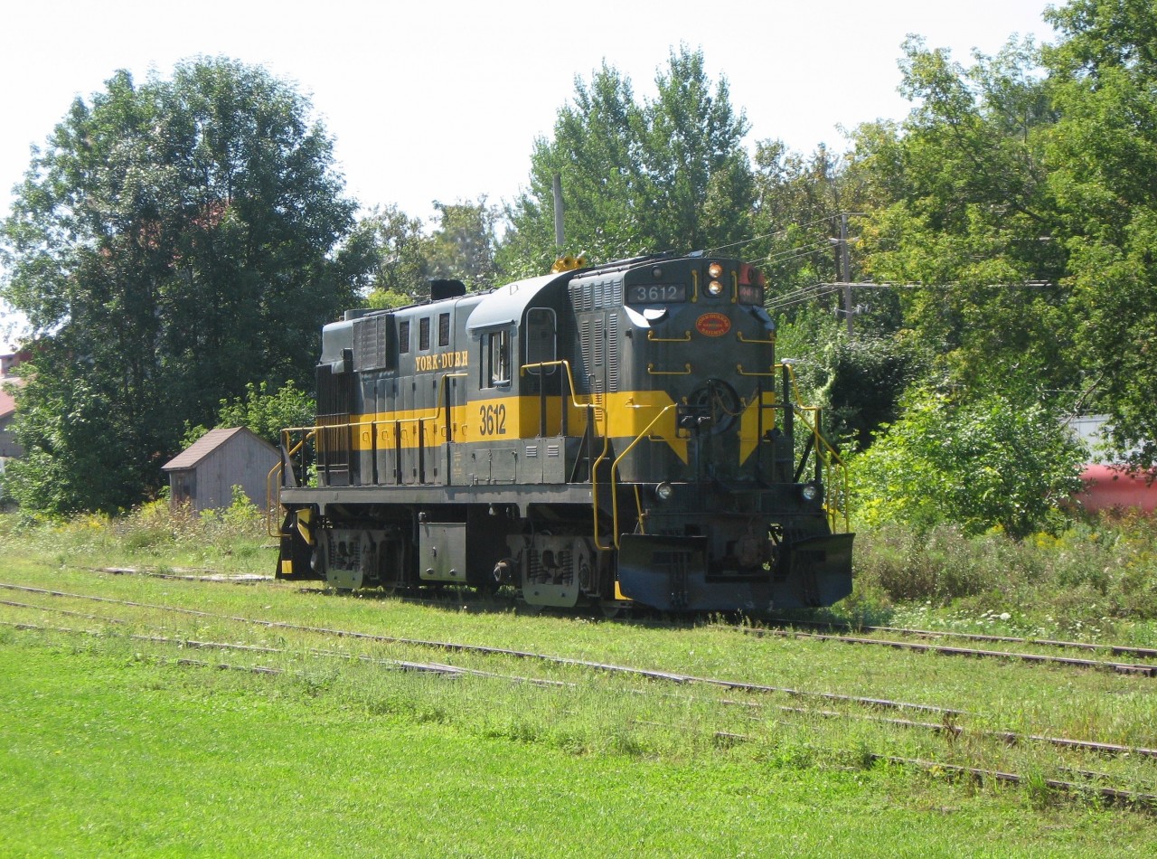 In better days, York-Durham's RS-11 rests in the yard in Uxbridge.