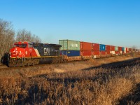 CN 3400 rolls towards Lindbrook for a meet with Q 19851 23. 