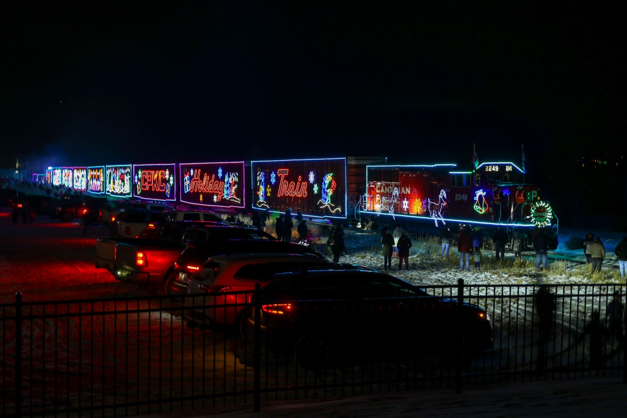 The biggest event since the Ponoka Stampede!  CPKC’s 2025 Holiday Train makes a stop in Camrose, enroute to Lacombe and Red Deer.  While chasing the train across central Alberta, I got to see first hand how much of a draw this train has.  Every crossing, in every small town had people waiting to see it come through.  They may not have been going to the concert, but the train is a clearly part of people’s Christmas tradition.