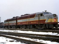Burbling away on the shop tracks at Lambton yard, CPR 4049, 4048, a pair of MLW FA2s, await the call to duty.  Both built in 1951, 4048 will be traded in to MLW in 1965 for C424 4206, while 4049 will be wrecked in northern Ontario in 1972.

<br><br><i>Scan and editing by Jacob Patterson.</i>