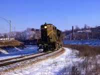 Rounding the curve north of Rosedale siding, Capreol - Mimico train 310 nears the end of its journey, passing through the Don Valley.  After clearing into the siding, <a href=https://www.railpictures.ca/?attachment_id=54879>CNR 6218 will depart northbound</a> on a UCRS excursion touring the new Toronto bypass route, travelling Union Station - Doncaster - Brampton - Burlington - Oakville - Union.

<br><br><i>Scan and editing by Jacob Patterson.</i>