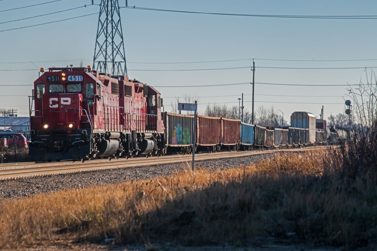 CP 4511 with it's arts and craft number board, leading the way back to the CPKC Higgins yard after completing it's daily Paddington yard job.