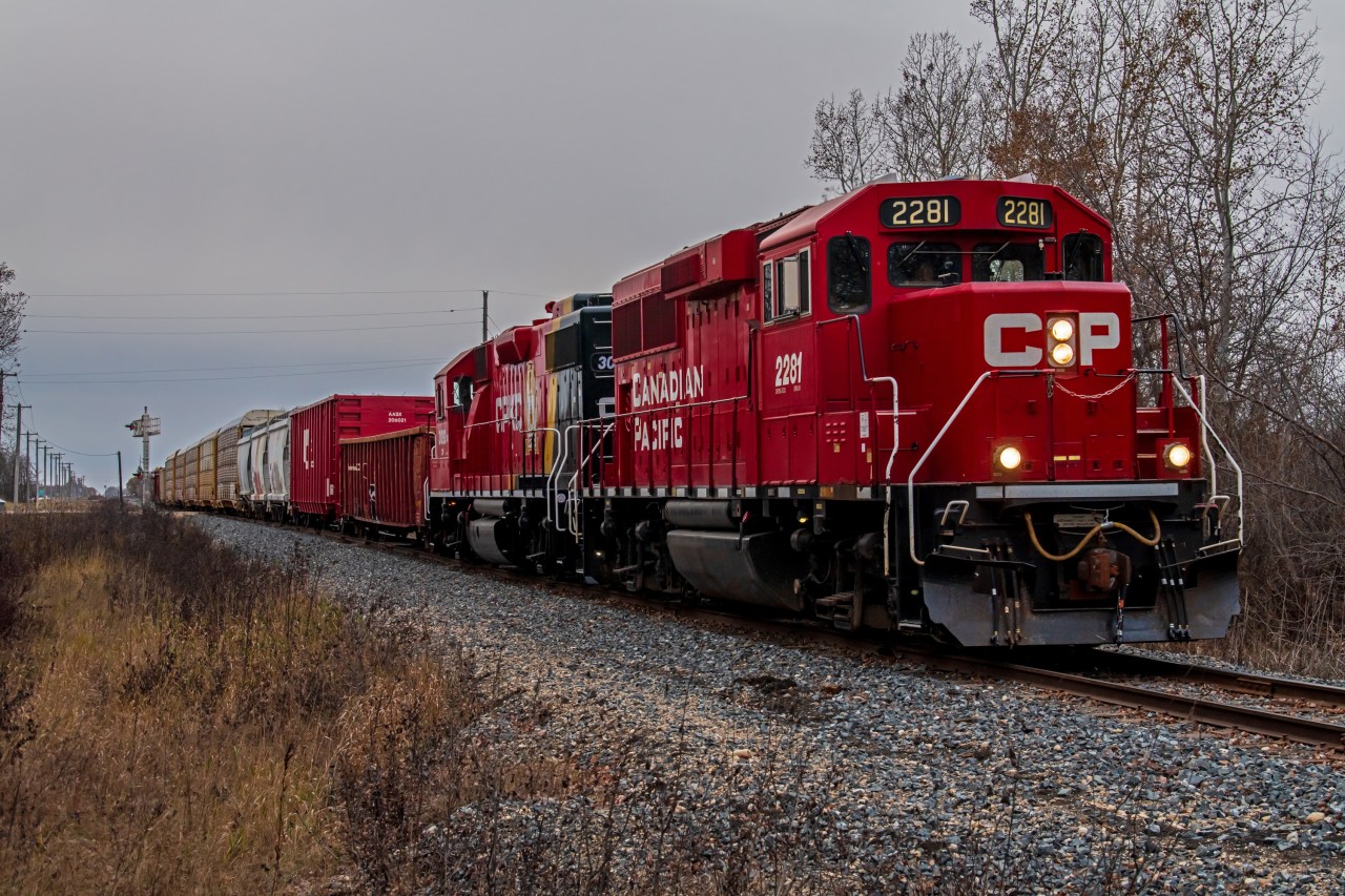Slowly making their way into the south side of Selkirk Manitoba, CP 2281 leads the way to Gerdau scrap yard.